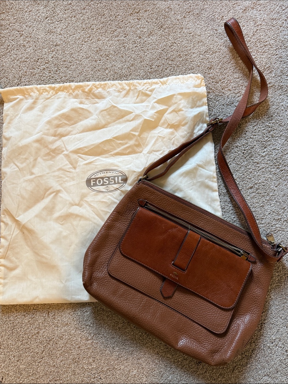 Fossil Chestnut Brown Leather Crossbody Bag